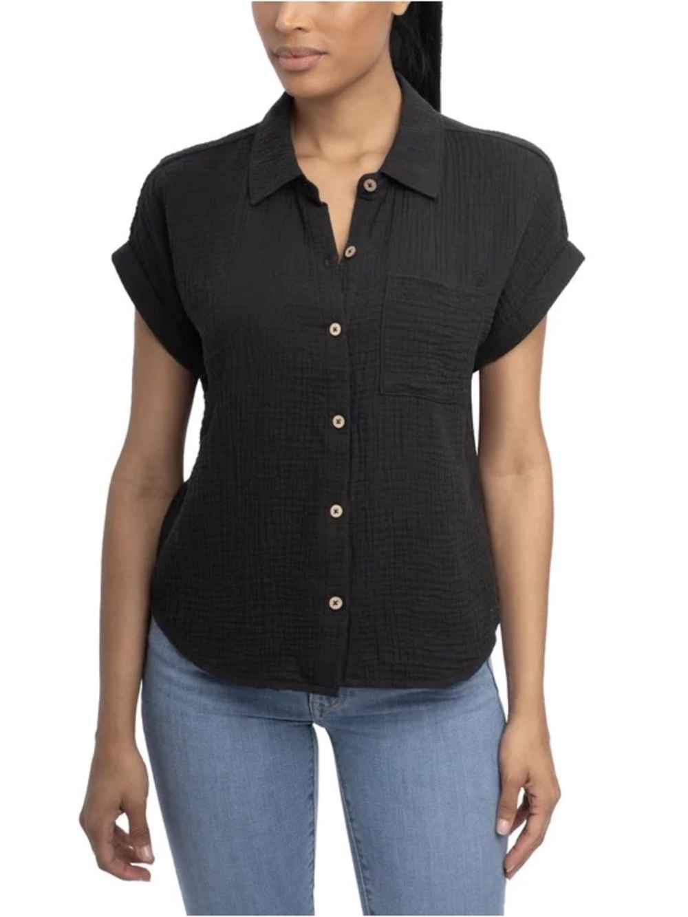 Wilt - Women's Textured Short-Sleeve Button-Front Top